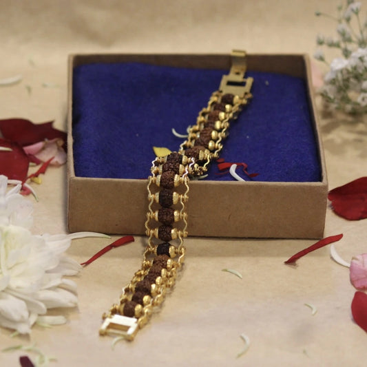 Gold Plated Rudraksha Bead Bracelet - 5 Mukhi