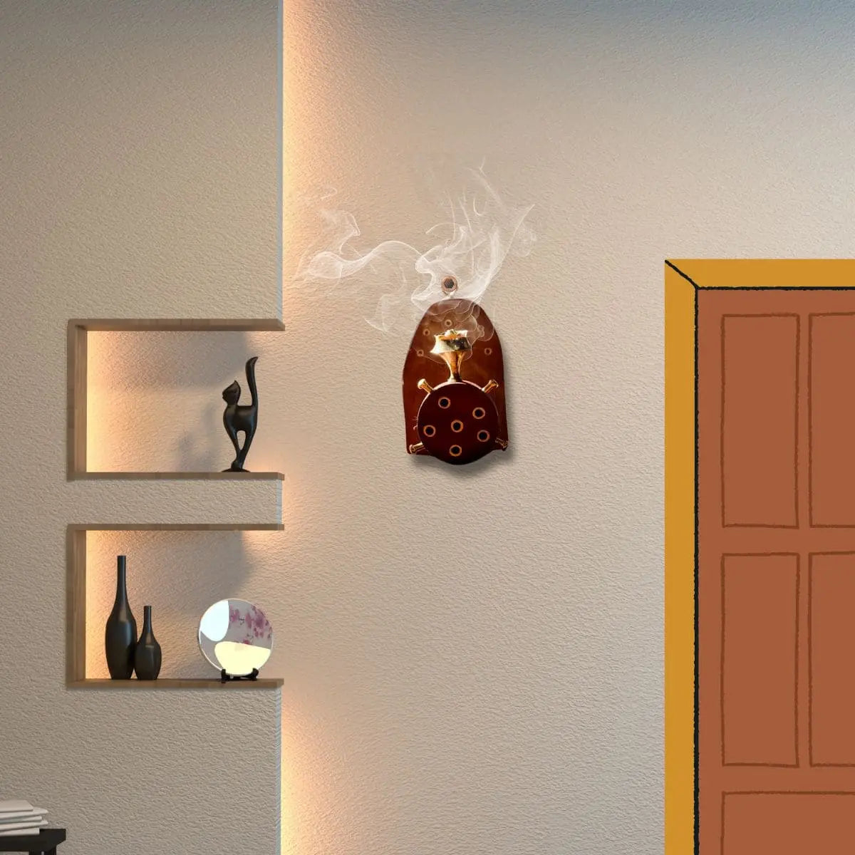 Wall Hanging Agarbatti Stand – Handcrafted Wooden Incense Holder with Ash Catcher
