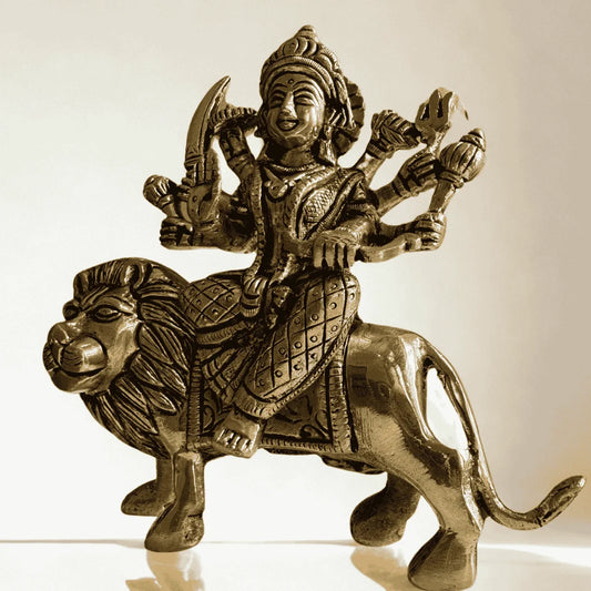 Maa Durga Idol in Antique Brass – Handcrafted Divine Sculpture