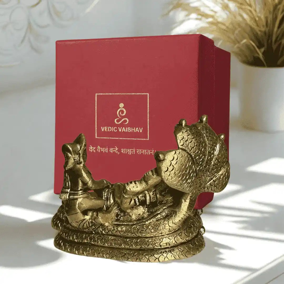 Lord Vishnu & Goddess Lakshmi Brass Idol with Sheshnag β Antique Finish