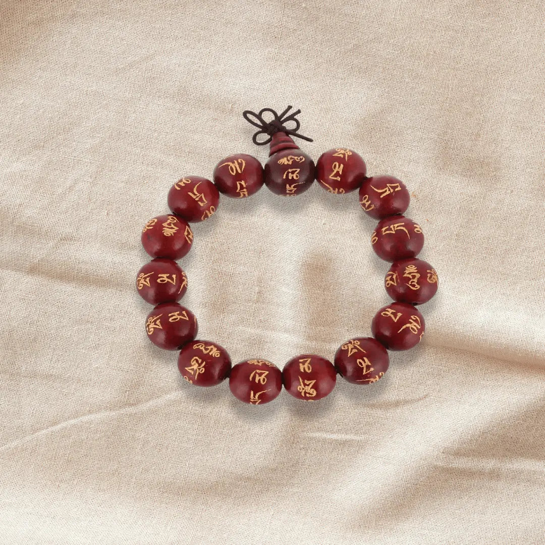 Wooden Bracelet Om Red Adjustable Size