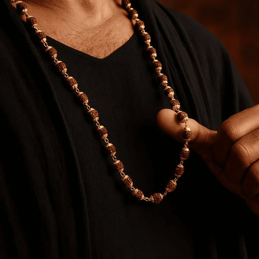 Gold Plated 5 Mukhi Rudraksha Mala