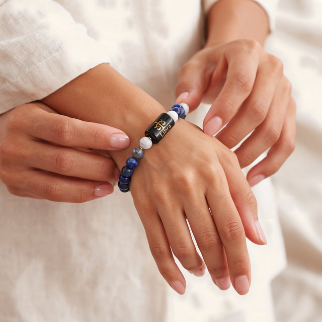 Libra zodiac lapis lazuli and howlite bracelet - fit 2