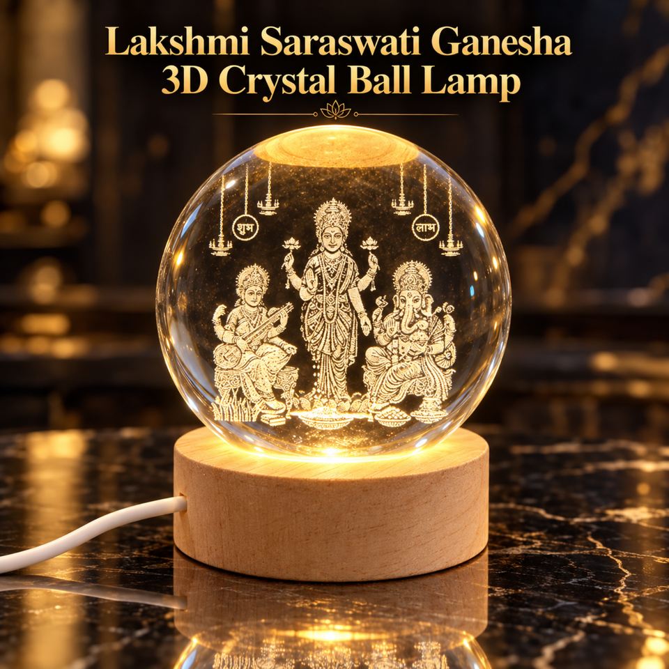 Lakshmi Saraswati Ganesh 3D Crystal Lamp, product on a styled background