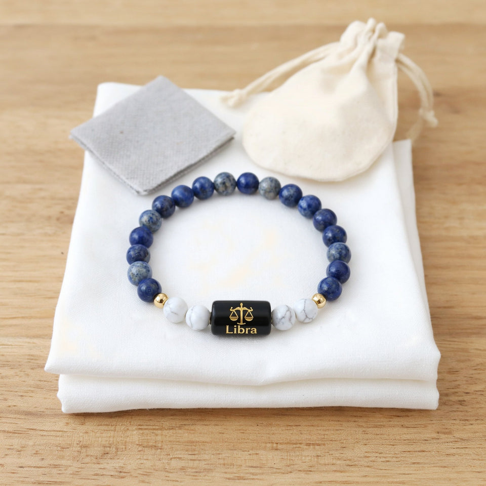 Libra zodiac lapis lazuli and howlite bracelet - care