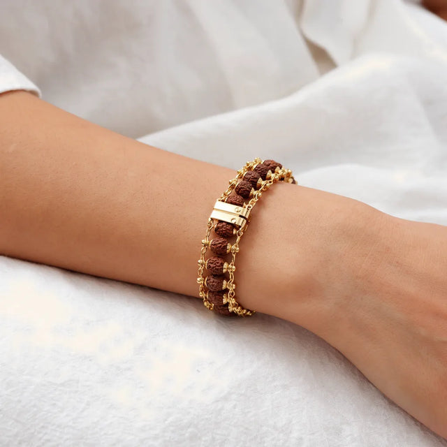 Gold plated 5 mukhi rudraksha bracelet - her 2