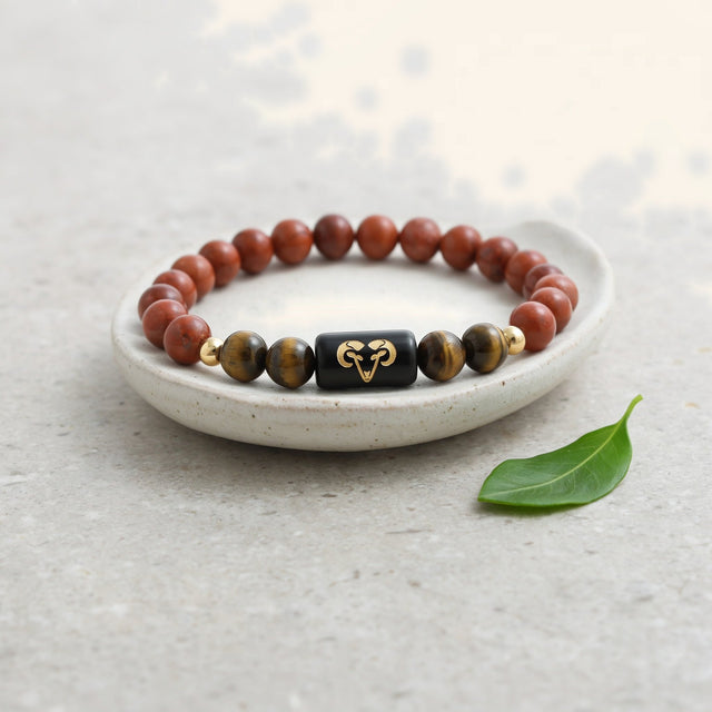 Aries zodiac red jasper and tiger's eye bracelet - glance 5