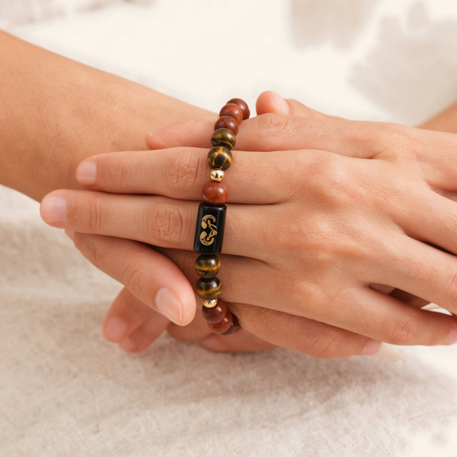 Aries zodiac red jasper and tiger's eye bracelet - fit 2