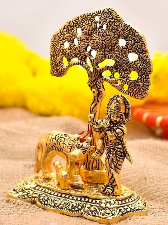 Krishna with Tree and Cow Idol (Approx 12 CM)