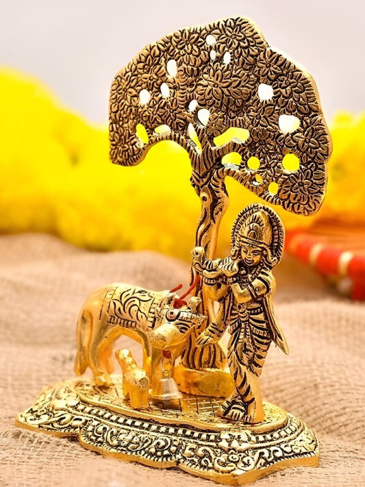 Krishna with Tree and Cow Idol (Approx 12 CM)