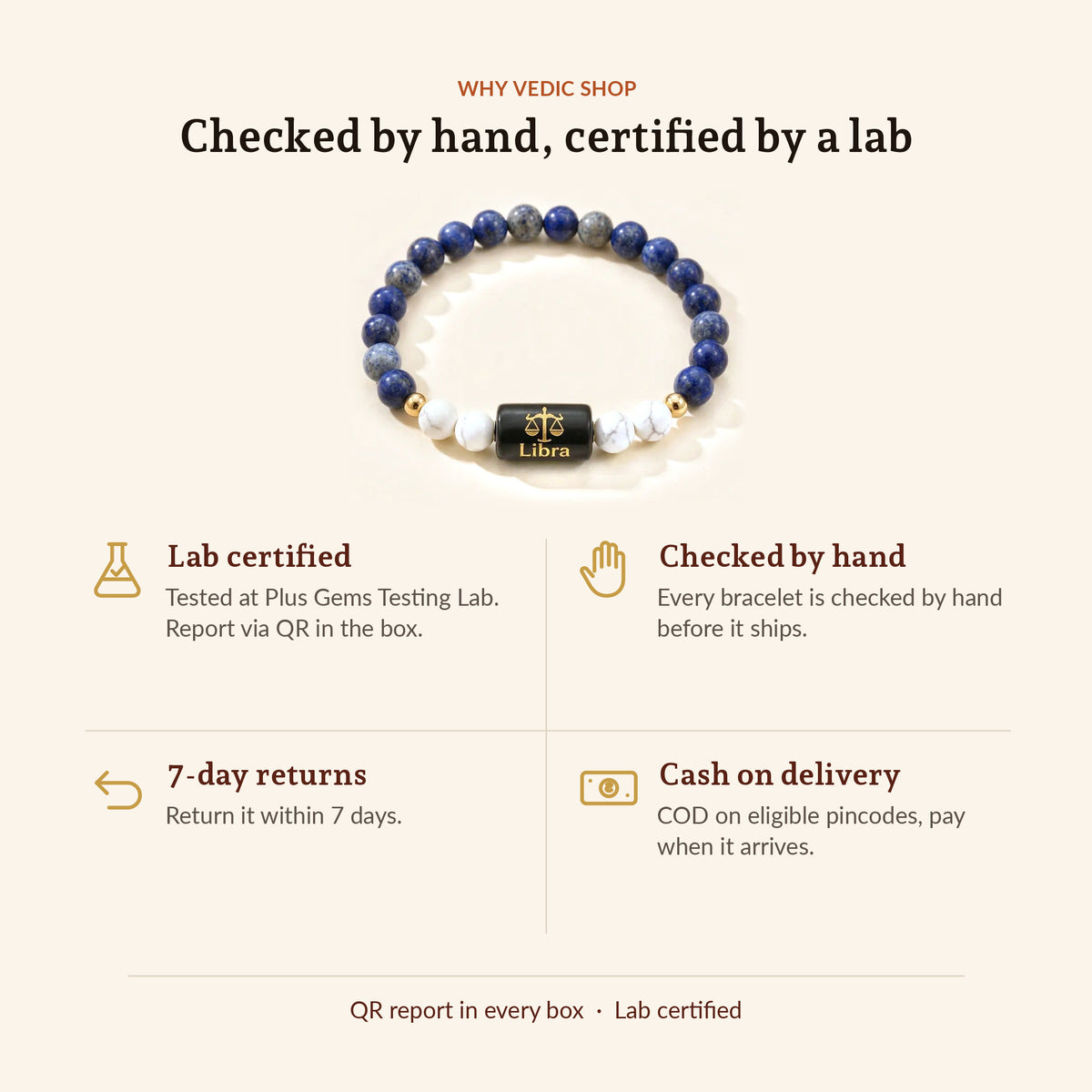 Libra Zodiac Lapis Lazuli & Howlite Bracelet, why Vedic Shop