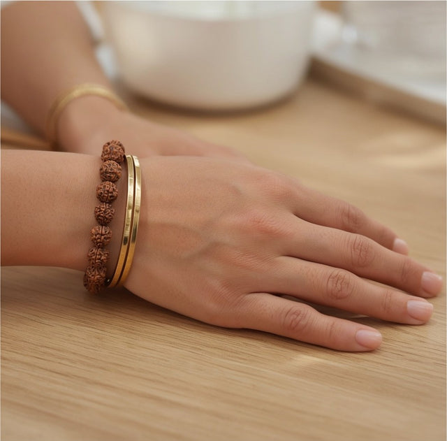 5 Mukhi Rudraksha Bracelet, with thin gold bangles