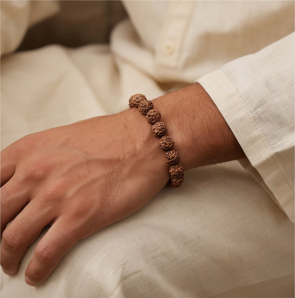 5 Mukhi Rudraksha Bracelet, with a kurta