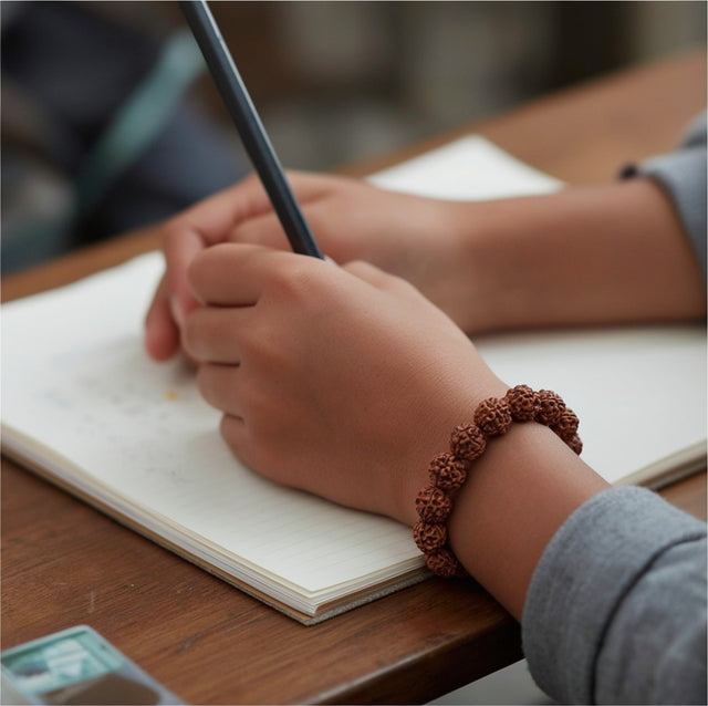 5 Mukhi Rudraksha Bracelet, at the desk