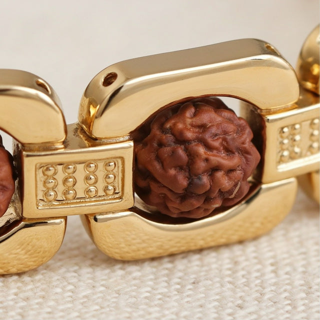 Gold Plated Rudraksha Bracelet, close-up detail