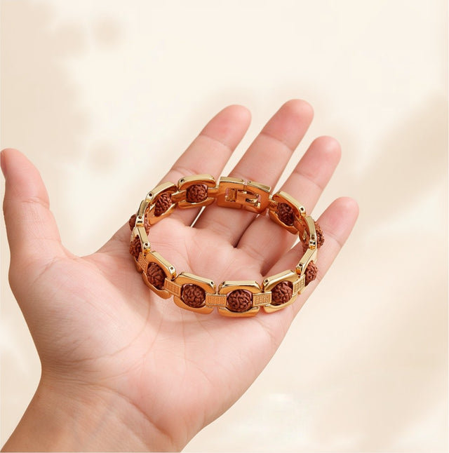 Gold Plated Rudraksha Bracelet, close-up detail