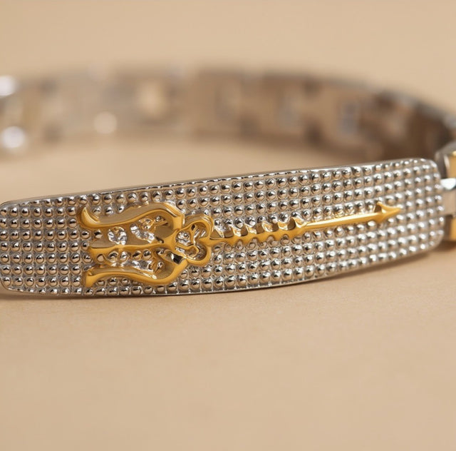 Shiva's Trishul 24K Gold Plated Dual Tone Bracelet, close-up detail