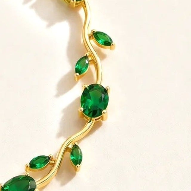 Close view of the green stones on the green tulip bracelet