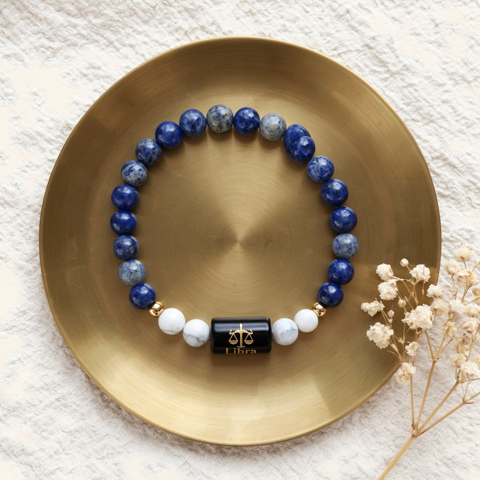 Libra zodiac lapis lazuli and howlite bracelet - story what
