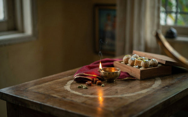 Festival gift set with a brass diya