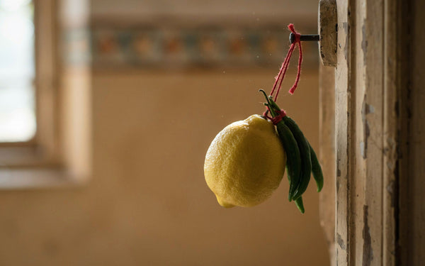 A nimbu-mirchi charm of a lemon and green chillies hung