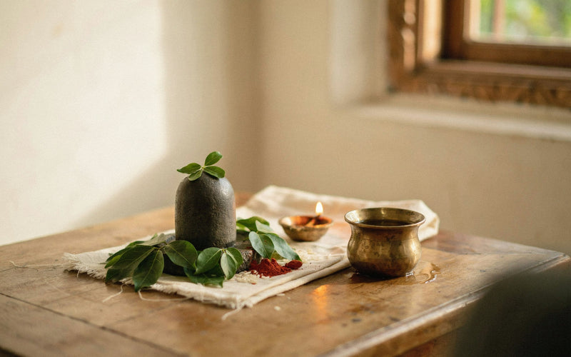 Shiva puja with belpatra leaves