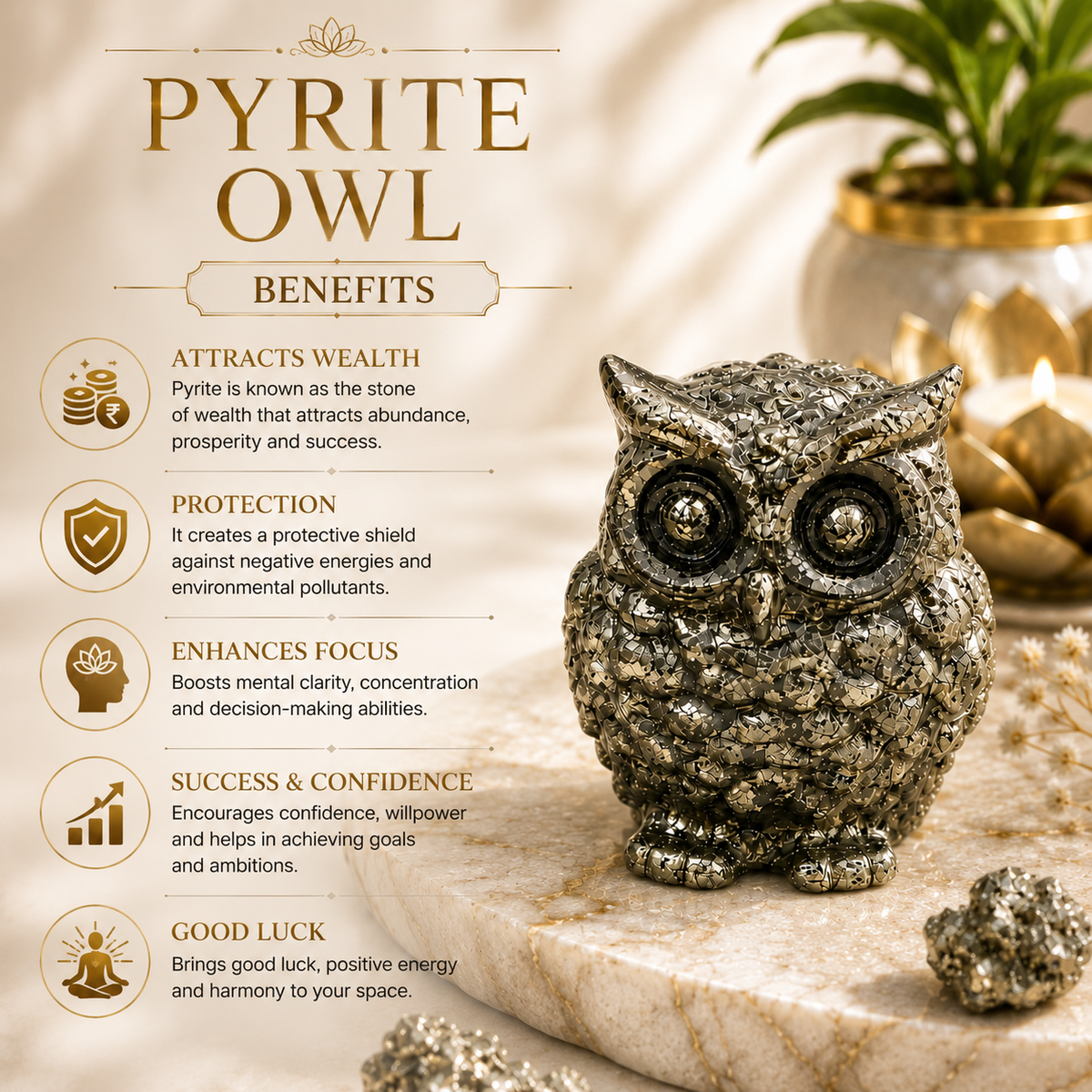 Natural Pyrite Owl