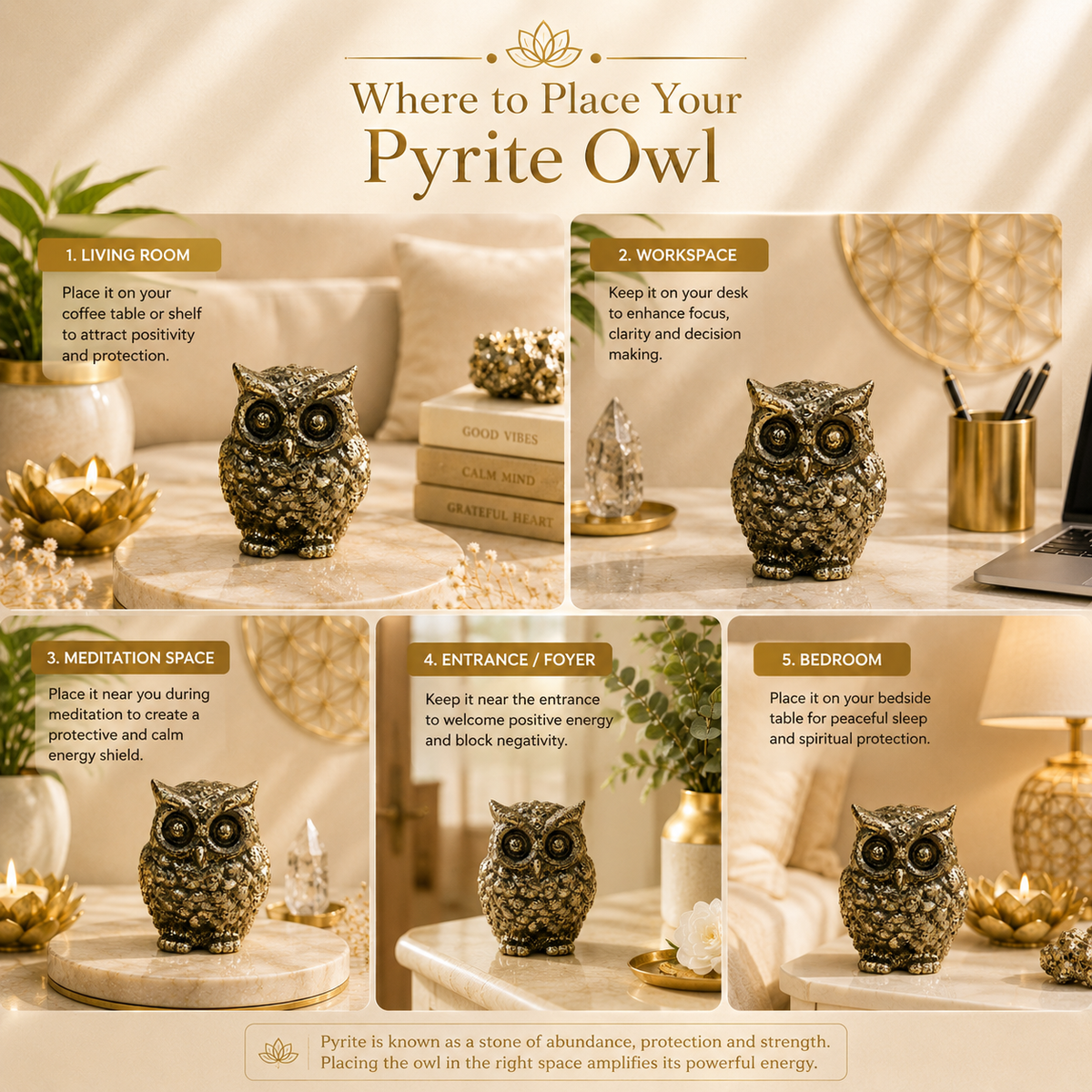 Natural Pyrite Owl