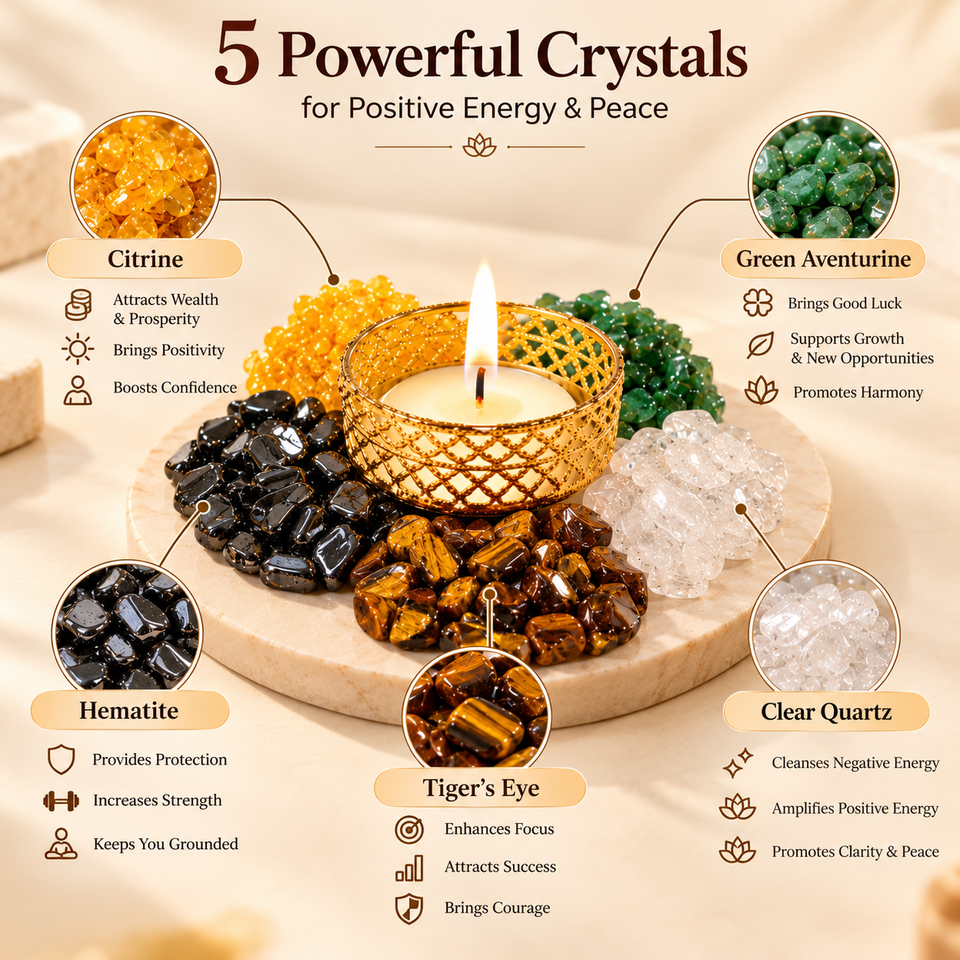 Dhan Lakshmi Deep, Five Crystal Diya, features infographic