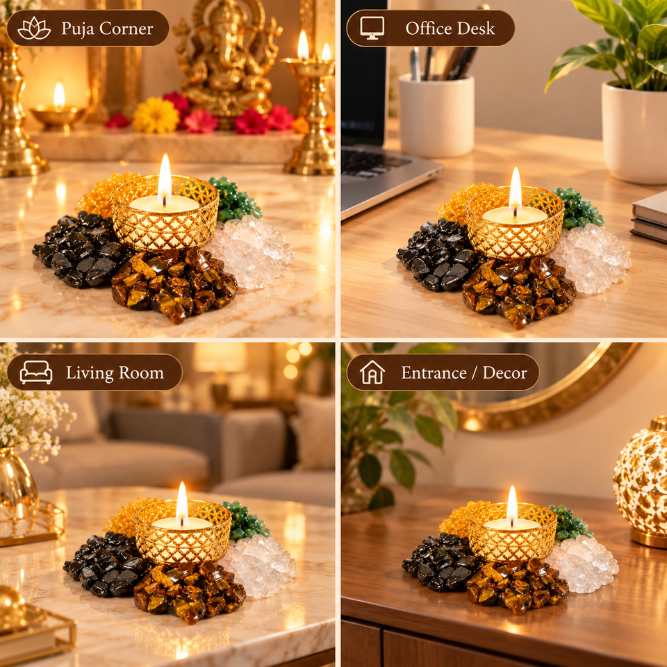 Dhan Lakshmi Deep, Five Crystal Diya, in a lifestyle setting