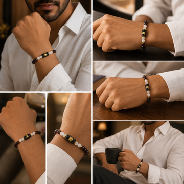 Capricorn (मकर राशि) Zodiac Garnet & Milky Quartz Bracelet - 4