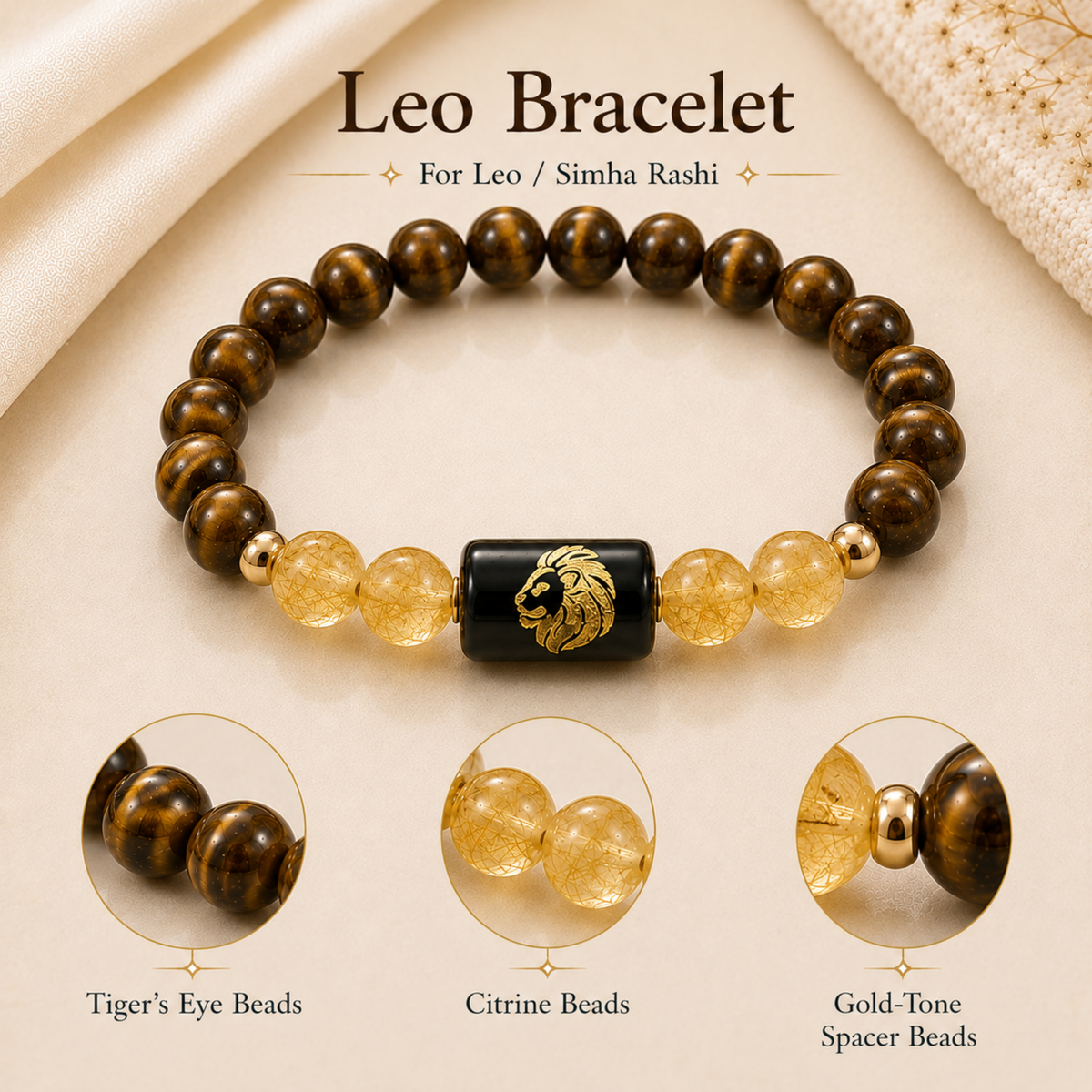 Leo (सिंह राशि) Zodiac Tiger Eye & Citrine Bracelet
