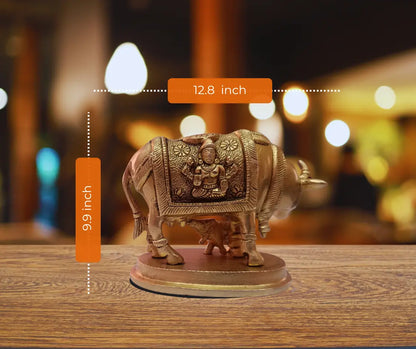 Kamdhenu Cow with Calf in Brass – Handcrafted Decorative Idol