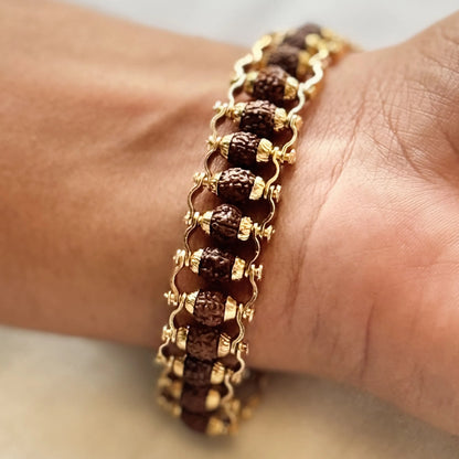 Gold Plated Rudraksha Bead Bracelet - 5 Mukhi