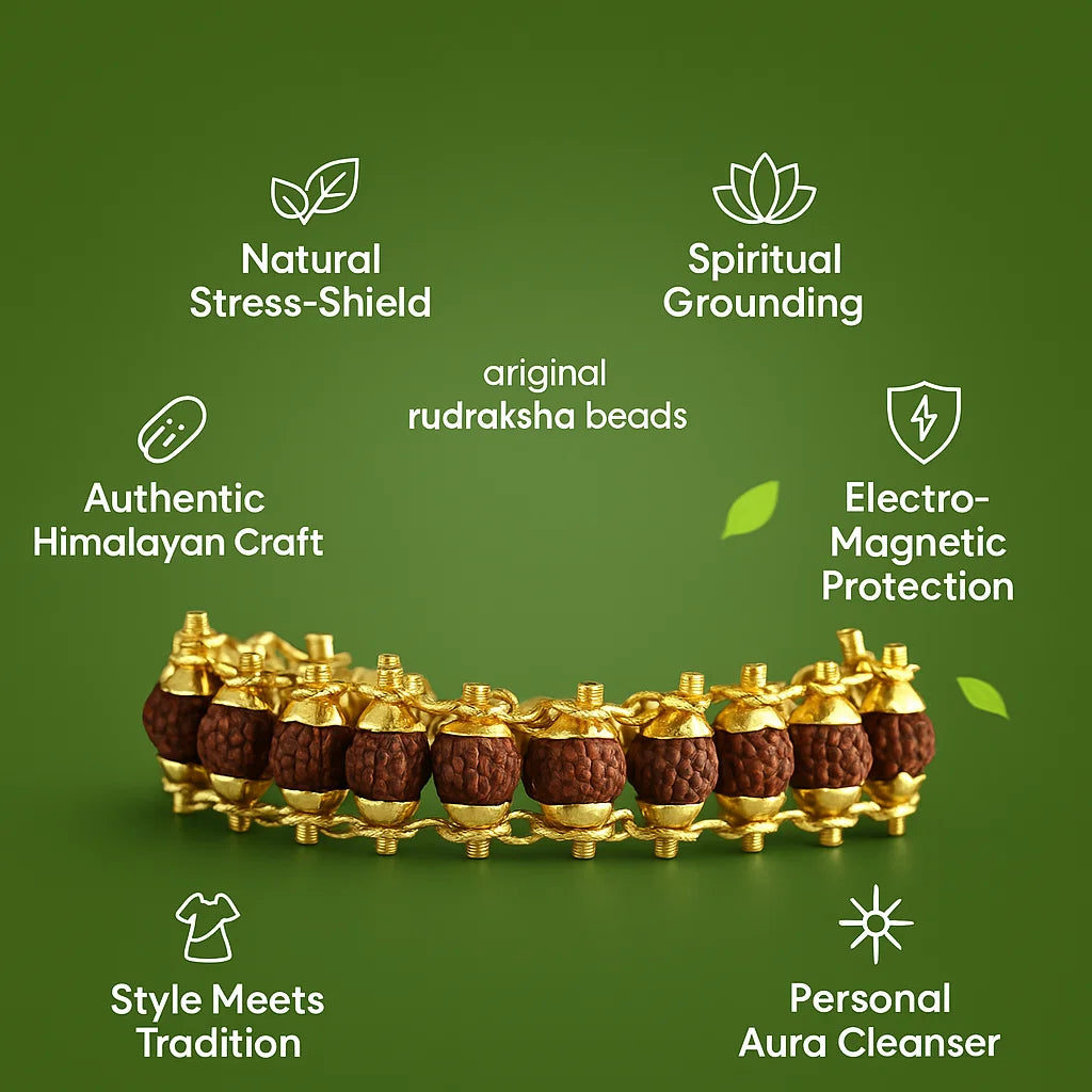 Gold Plated Rudraksha Bead Bracelet - 5 Mukhi