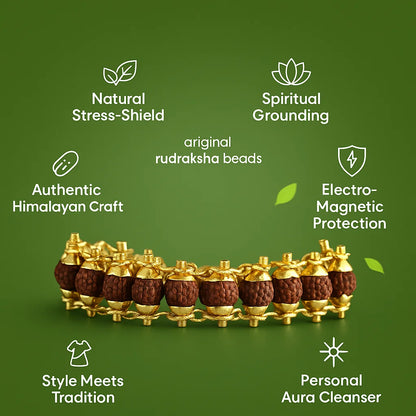 Gold Plated Rudraksha Bead Bracelet - 5 Mukhi