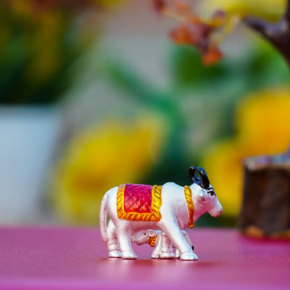 Divine Kamadhenu with Calf Silver Idol