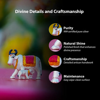 Divine Kamadhenu with Calf Silver Idol