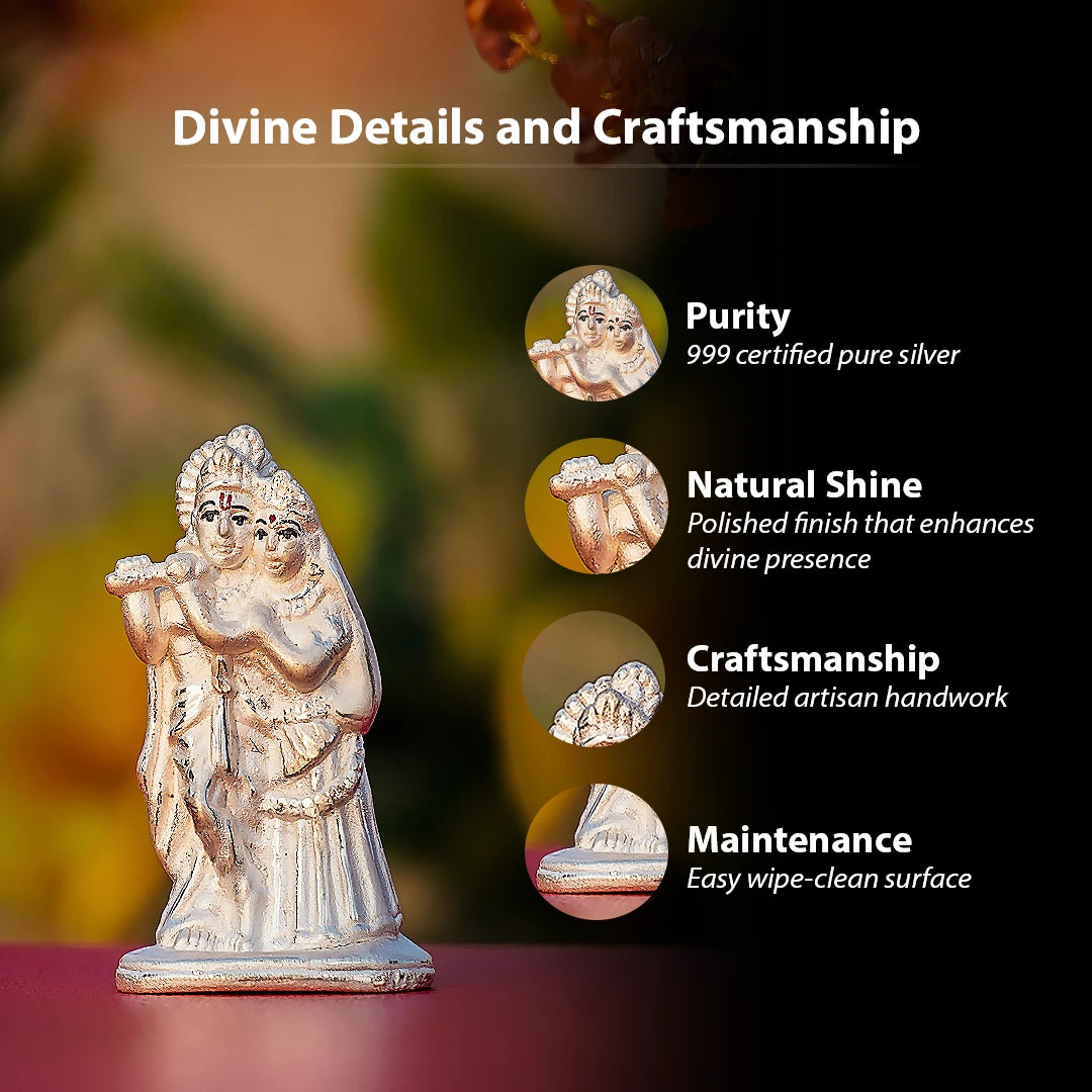Radha Krishna Idol – 999 Pure Silver