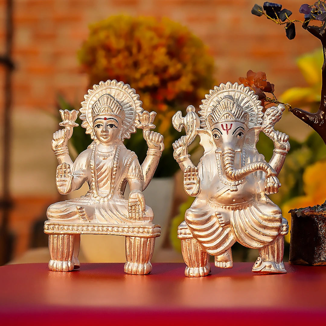 Laxmi Ganesh Ji Pure Silver Idol Set