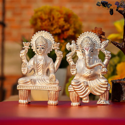 Laxmi Ganesh Ji Pure Silver Idol Set