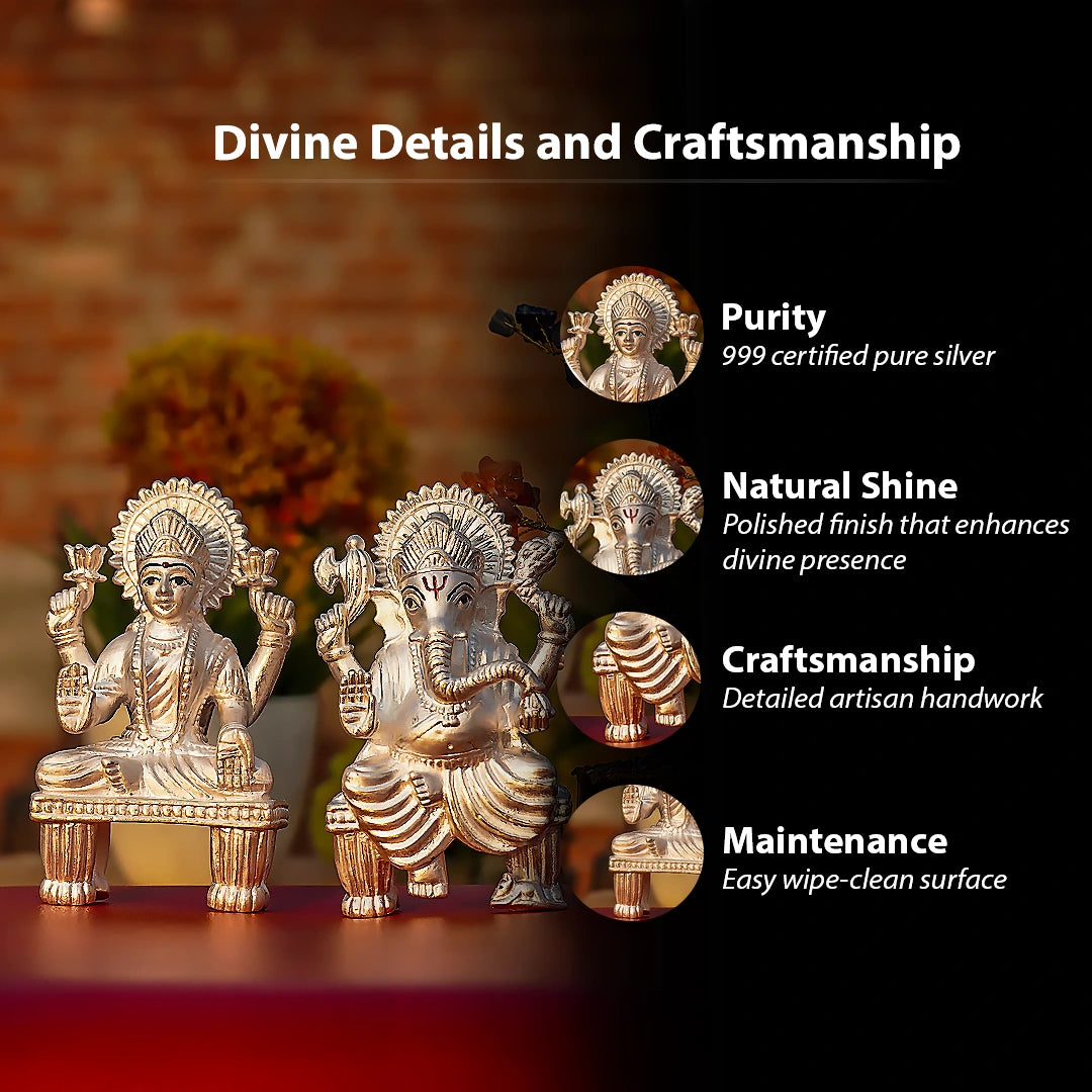 Laxmi Ganesh Ji Pure Silver Idol Set