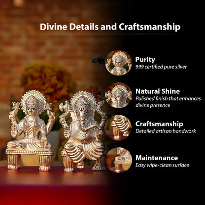 Laxmi Ganesh Ji Pure Silver Idol Set