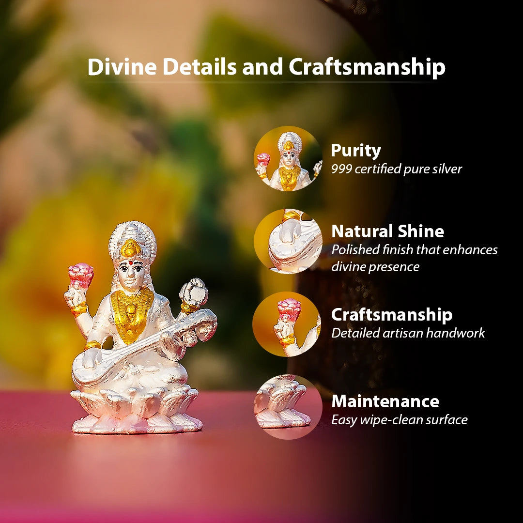 Maa Saraswati Idol – 999 Pure Silver