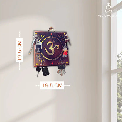 Handcrafted Wooden Aum Key Holder – Wall Mounted Organizer with Hooks