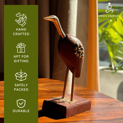 Premium Pakka Sheesham Wooden and Brass Antique Decorative Saras( Swan Crane Love Birds)