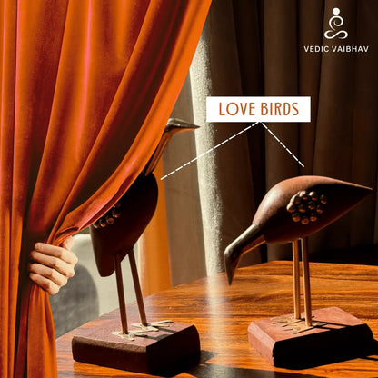 Premium Pakka Sheesham Wooden and Brass Antique Decorative Saras( Swan Crane Love Birds)