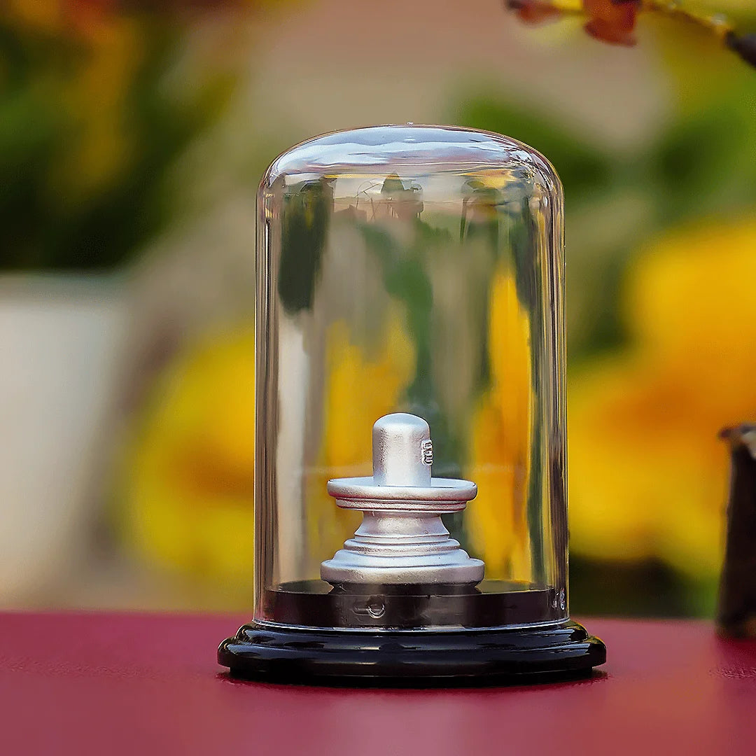 Silver Shivling Idol in Protective Dome – Purity | Protection | Divine Energy