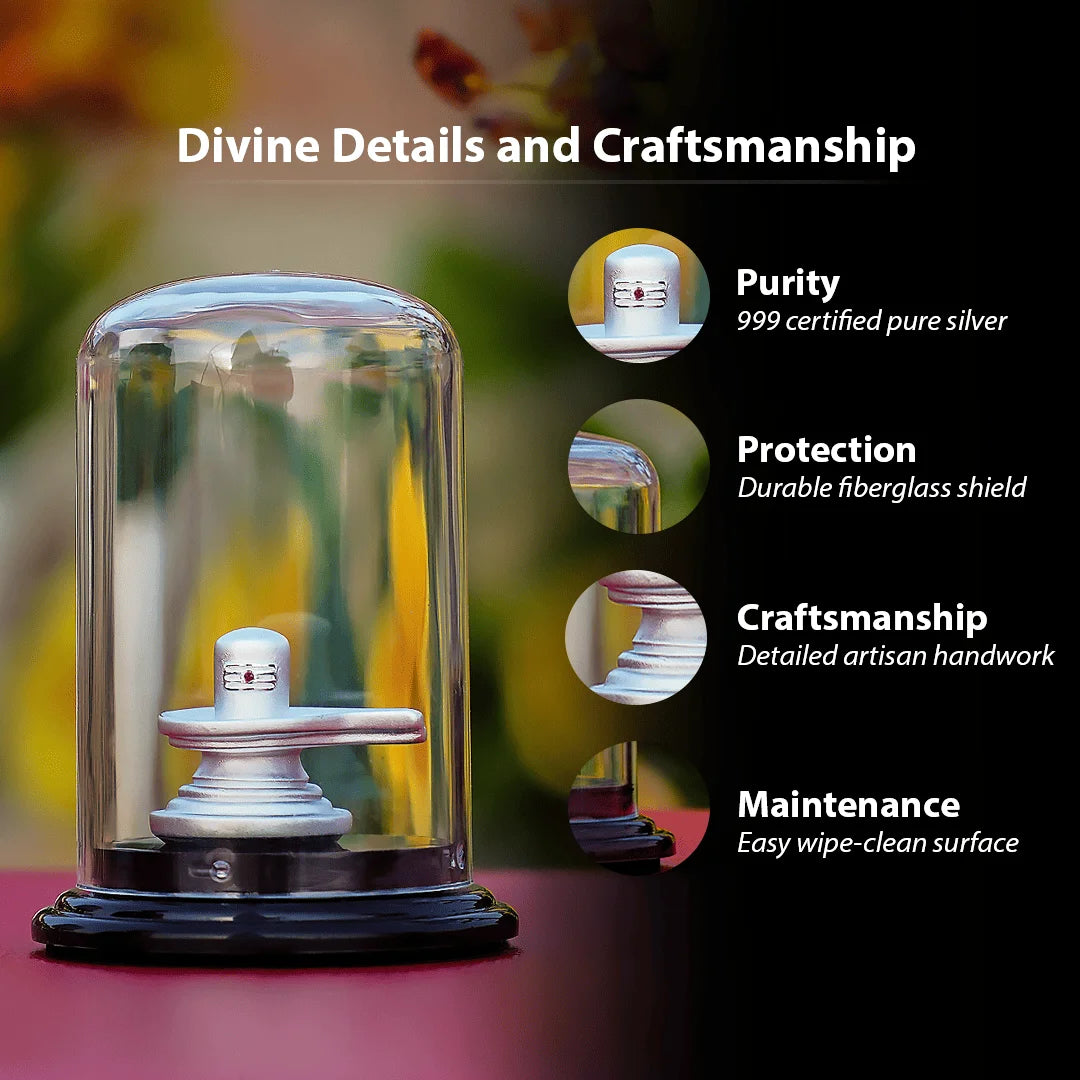 Silver Shivling Idol in Protective Dome – Purity | Protection | Divine Energy