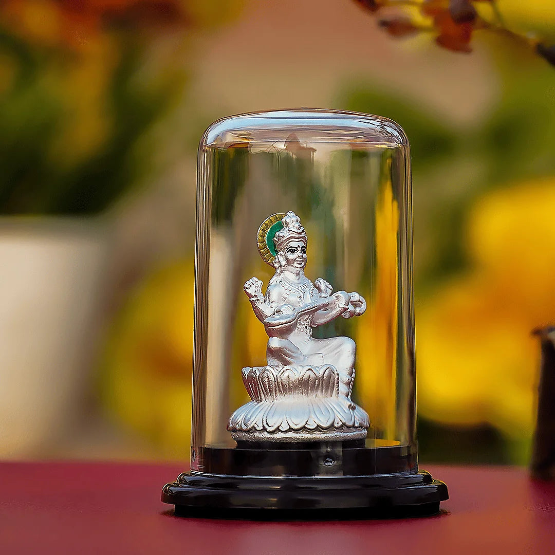 Goddess Saraswati Idol 999 Pure Silver